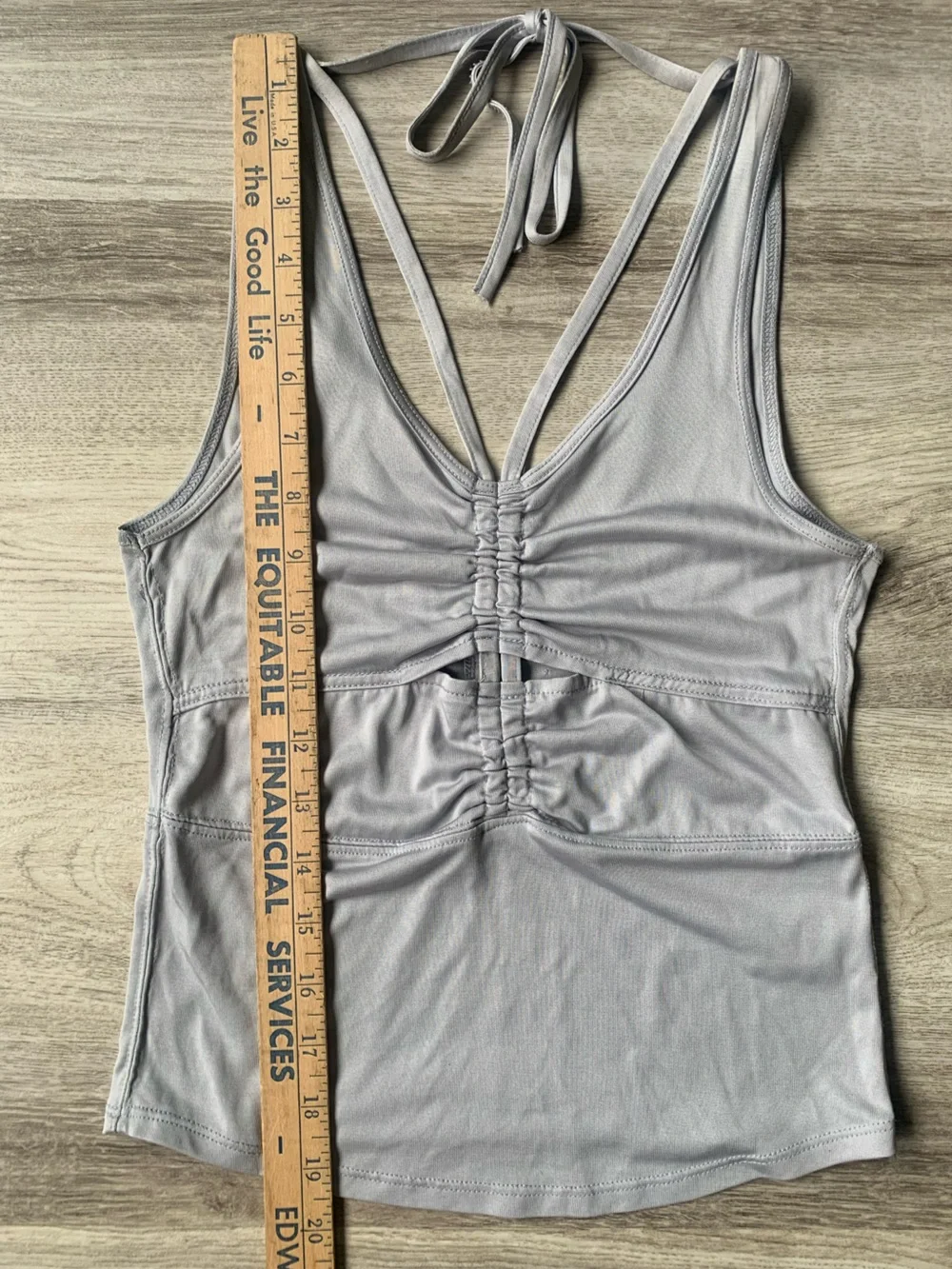 Free People Sugar Tank Top Strappy Keyhole Ruched Cami gray /silver XS